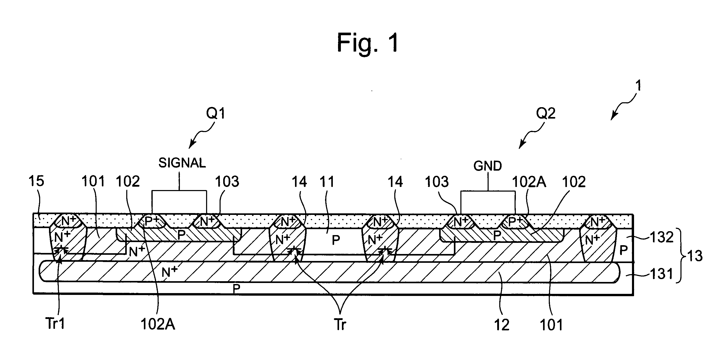 Semiconductor device having two bipolar transistors constituting electrostatic protective element