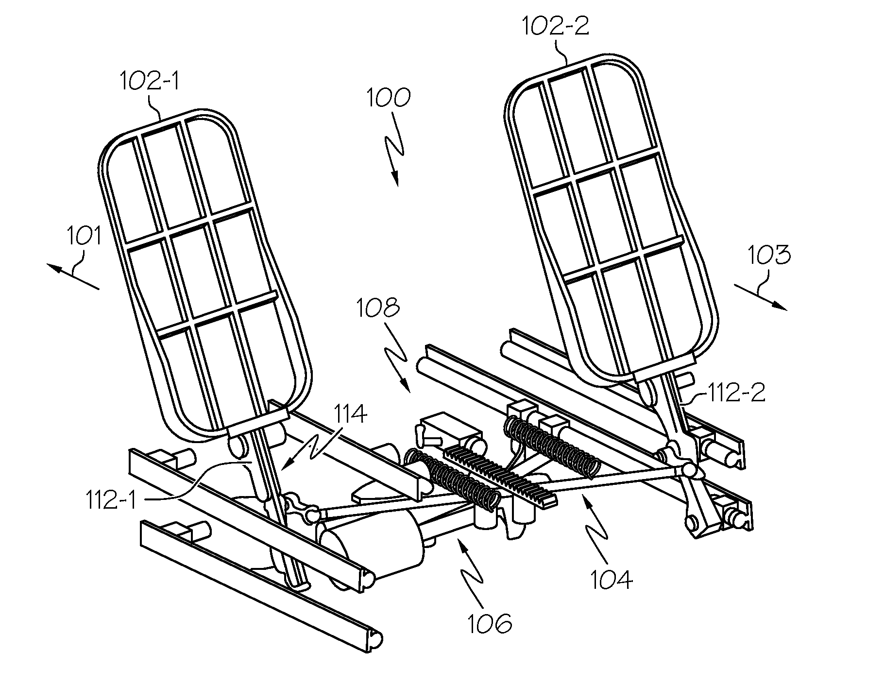 Rudder pedal assembly including non-parallel slide rails