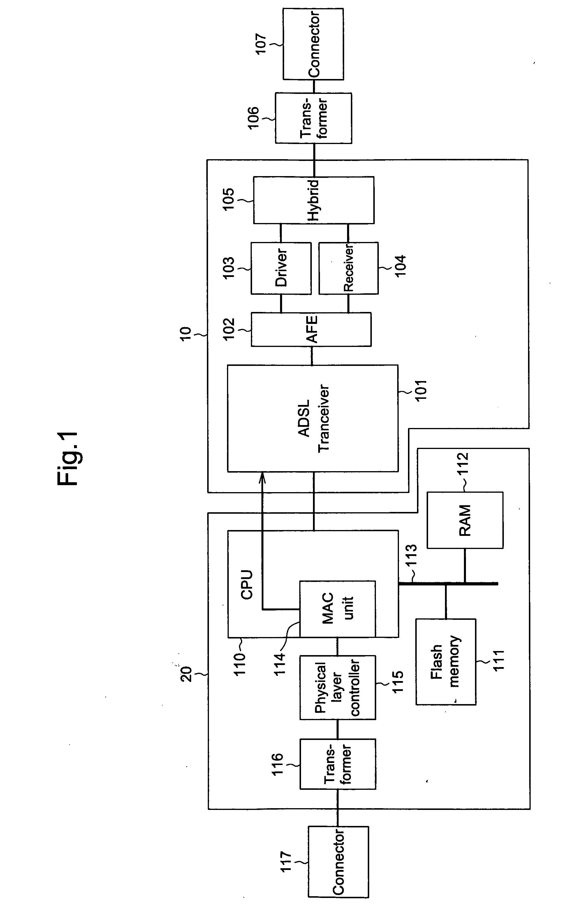 DSL modem apparatus and control method for DSL modem apparatus