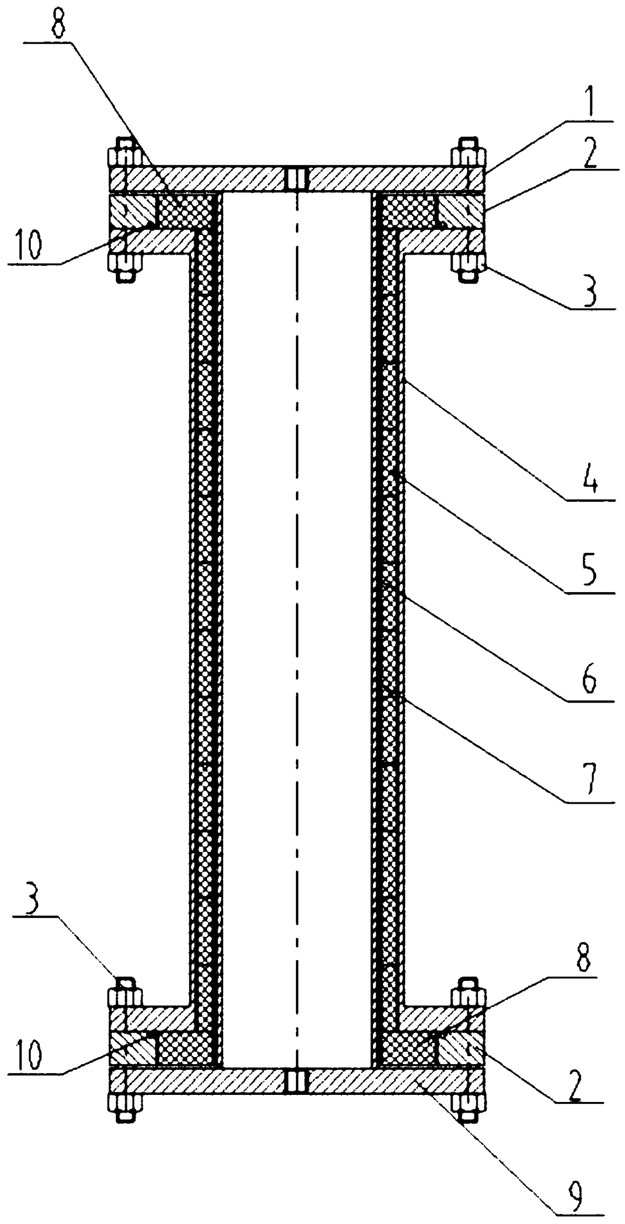 Polytetrafluoroethylene steel-liner straight pipe and die pressing technology thereof