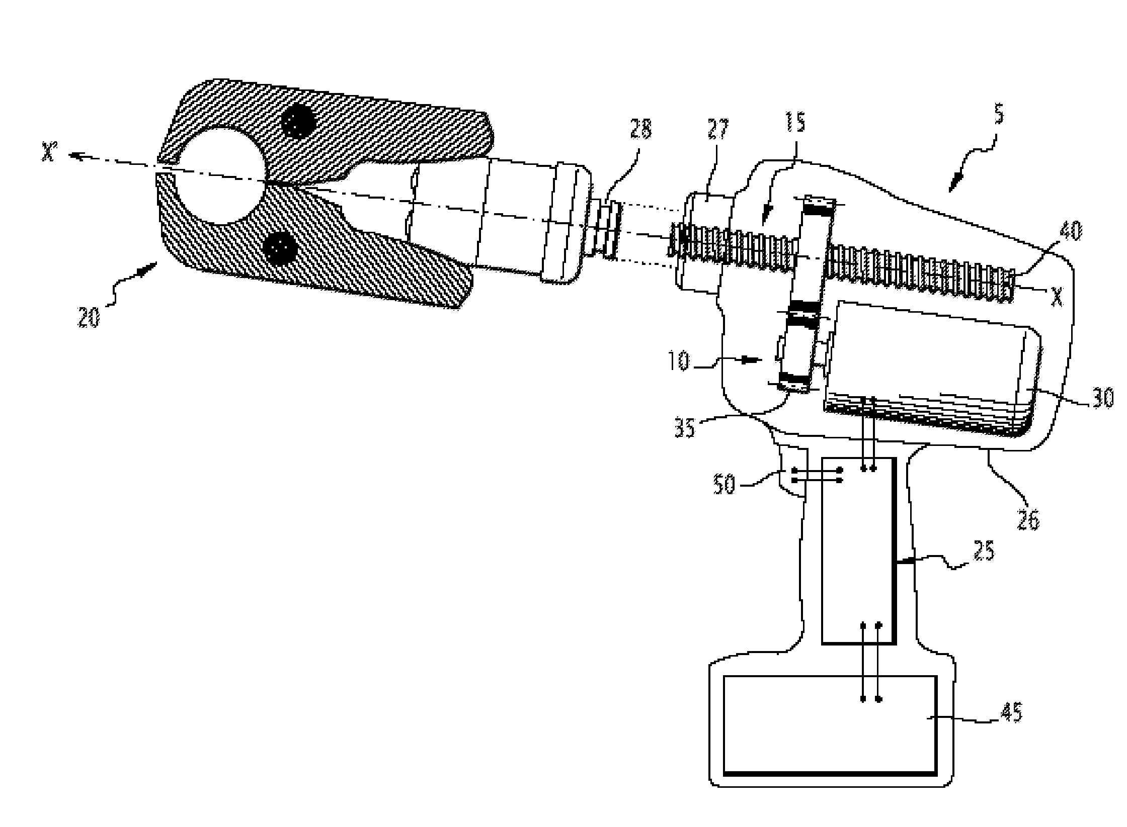 Device for detecting the presence of a removable tool of a linear actuator