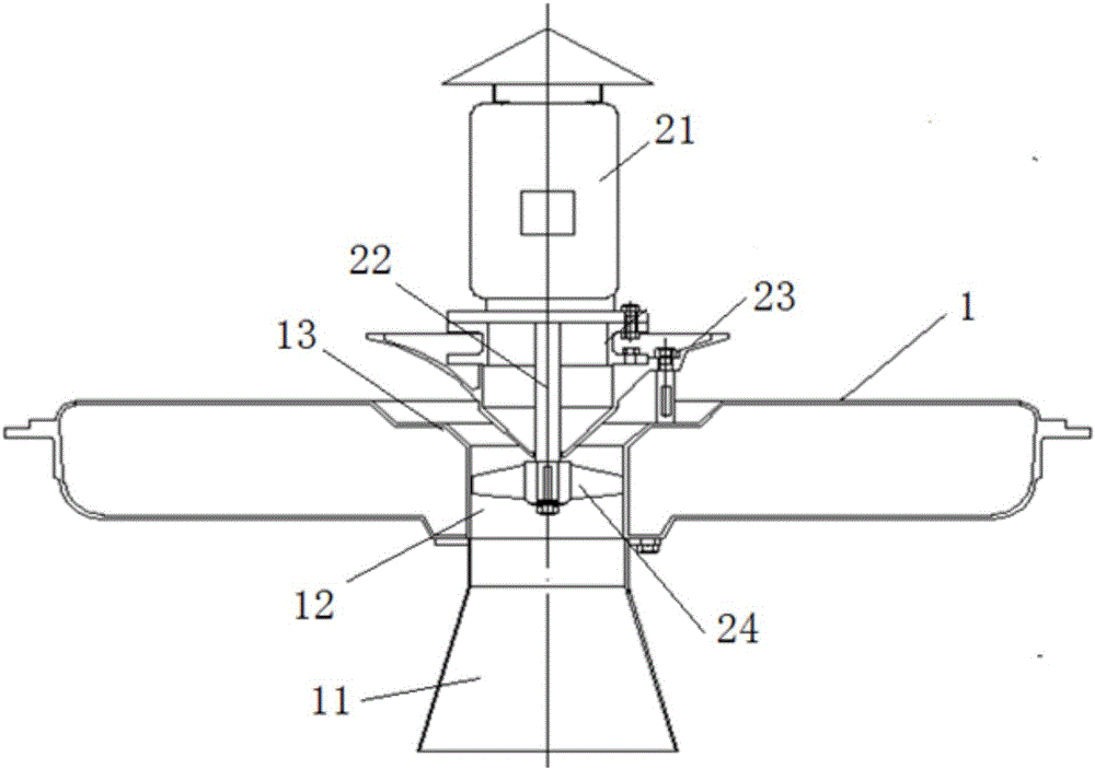 Surface aerator with vertical motor for sewage treatment system