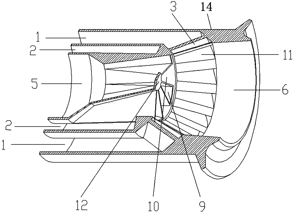 A pyrolysis gas-air rapid mixing device