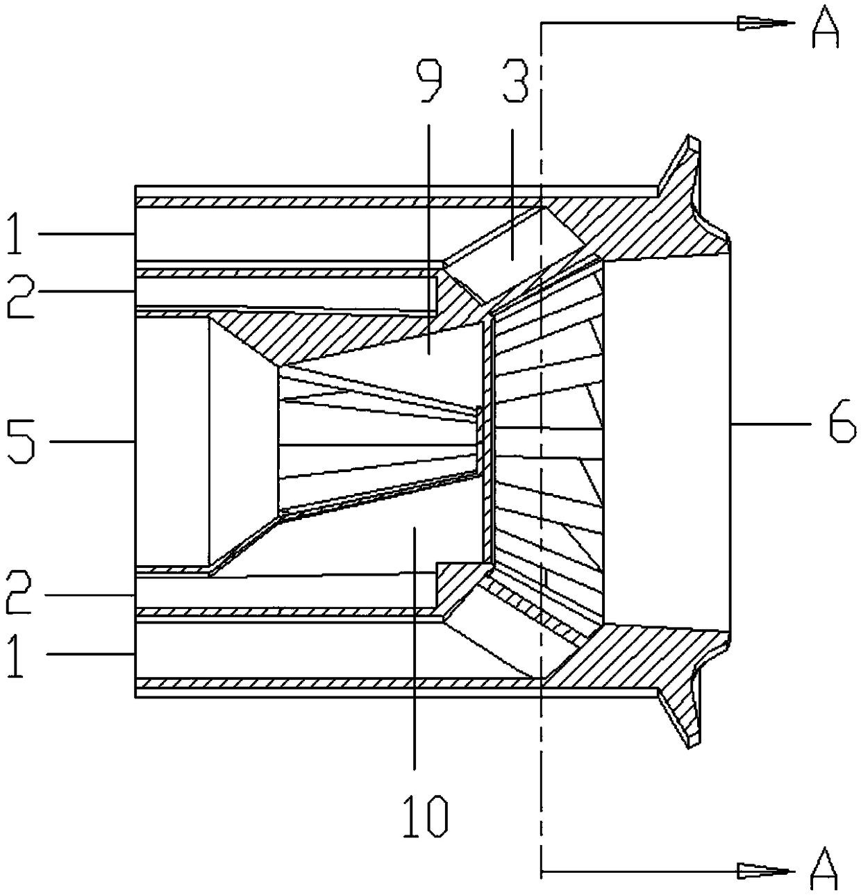 A pyrolysis gas-air rapid mixing device