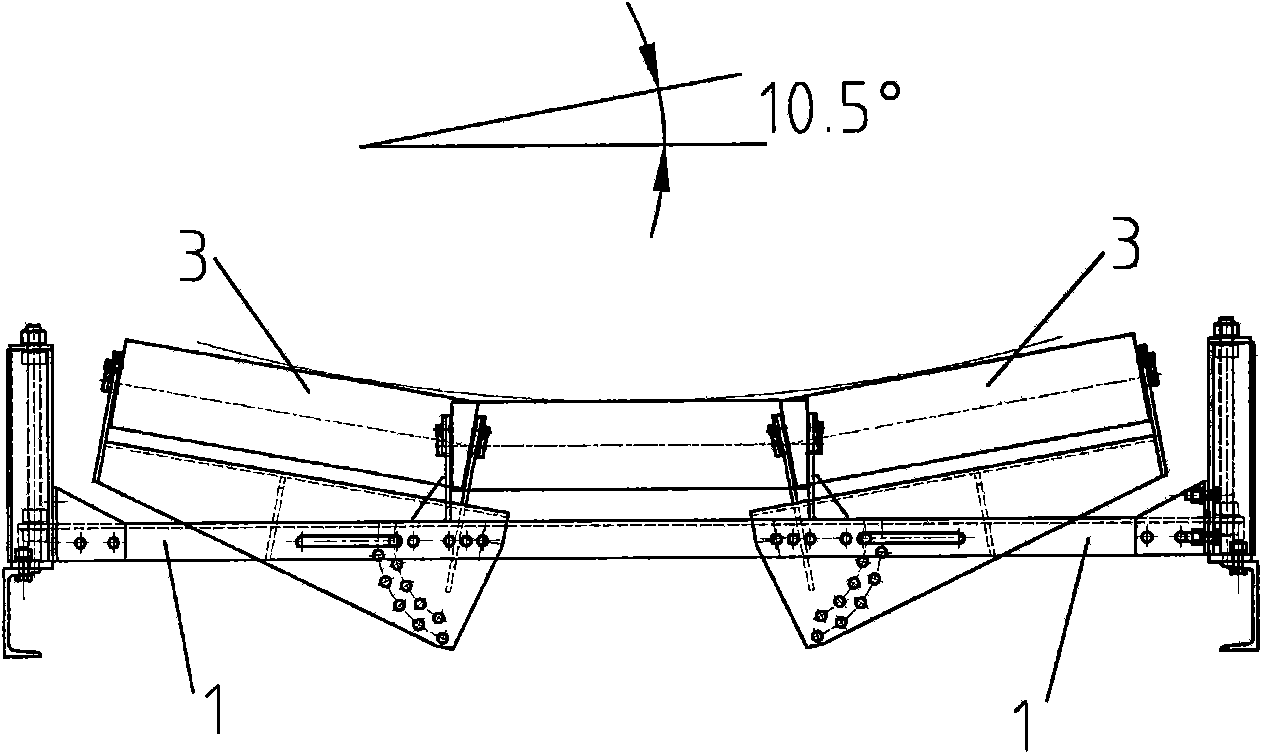 Bidirectional adjustable groove profile carrier roller frame used for tube-shaped belt conveyer