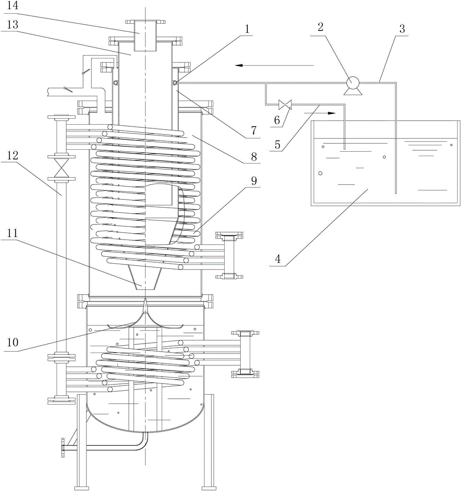 Device for maintaining water level of smoke-impact water spinning type LNG (Liquefied Natural Gas) heating gasification furnace