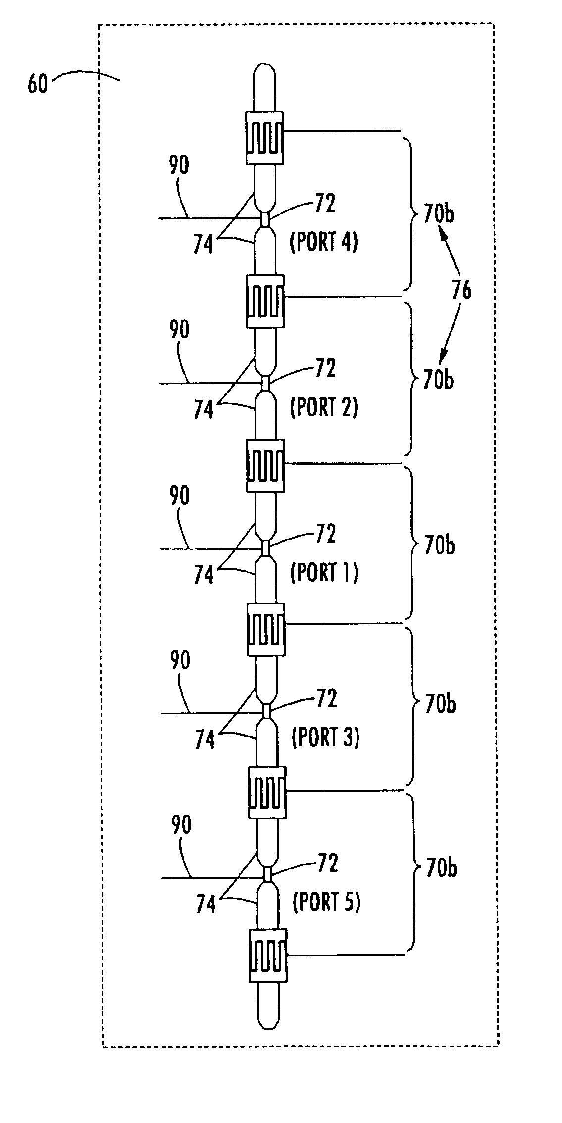 Phased array antenna with selective capacitive coupling and associated methods