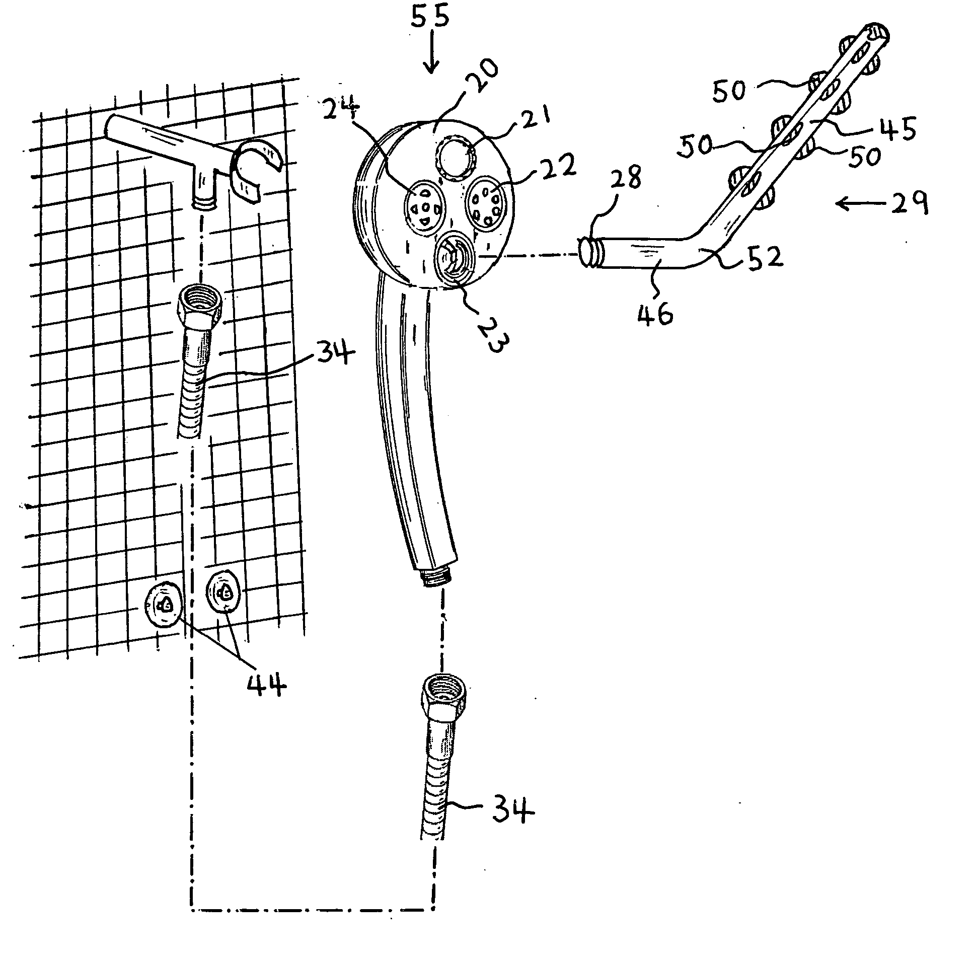 Novel function, douching mode, is built into the hand-held or wall-mounted showerheads for women's personal hygiene