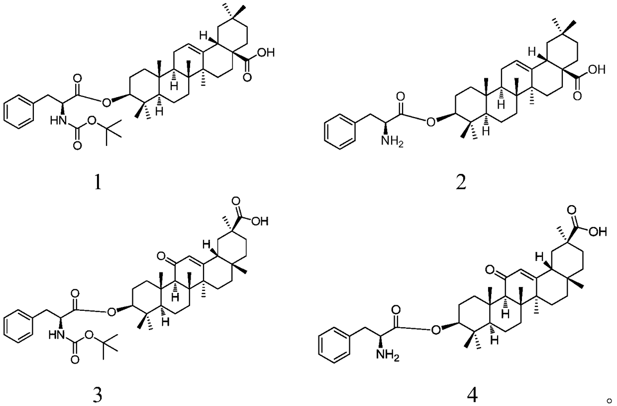 3-(L-phenylalanine)-pentacyclic triterpene derivatives as well as synthetic method and application thereof