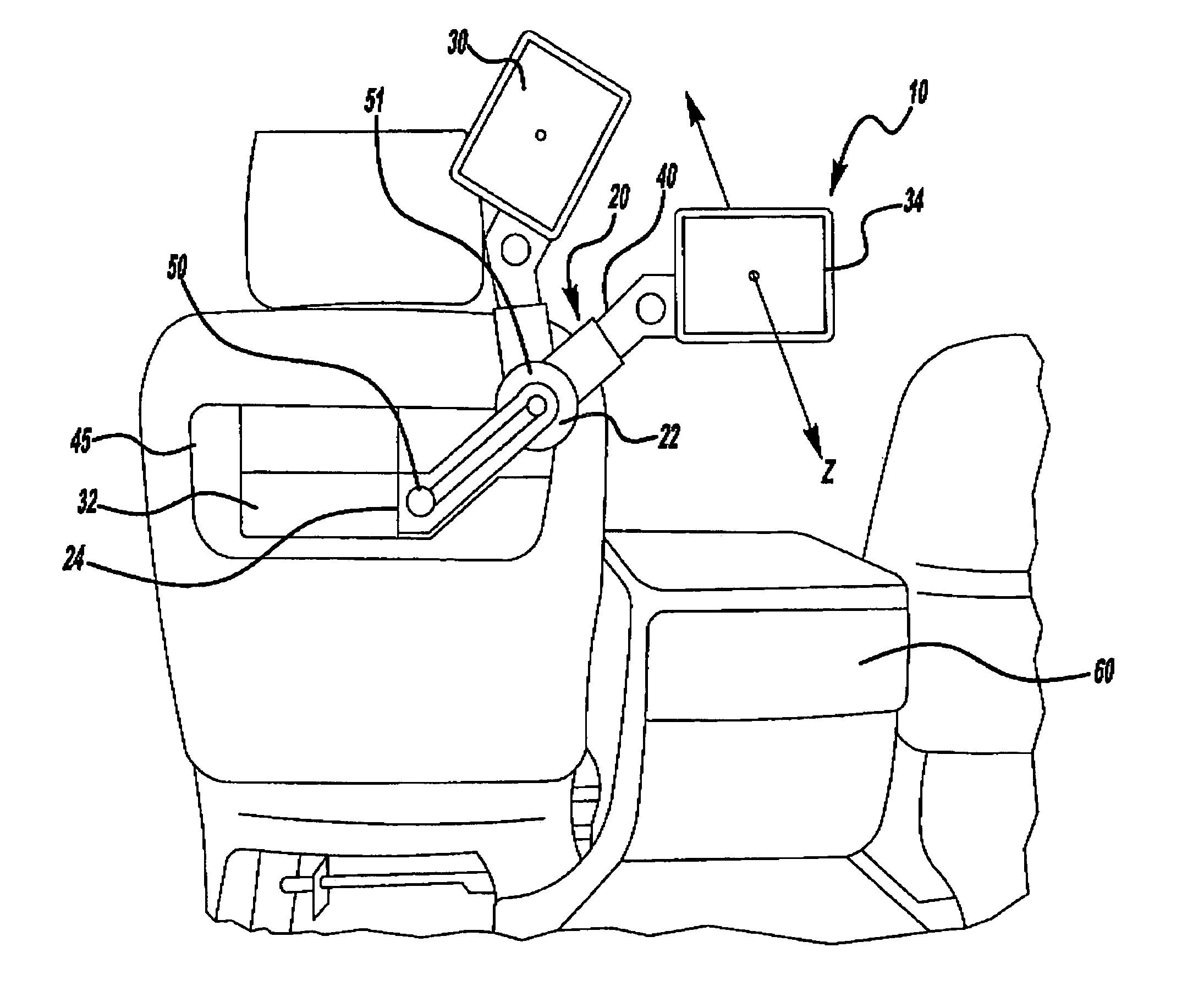 Stowable seat mounted display screen