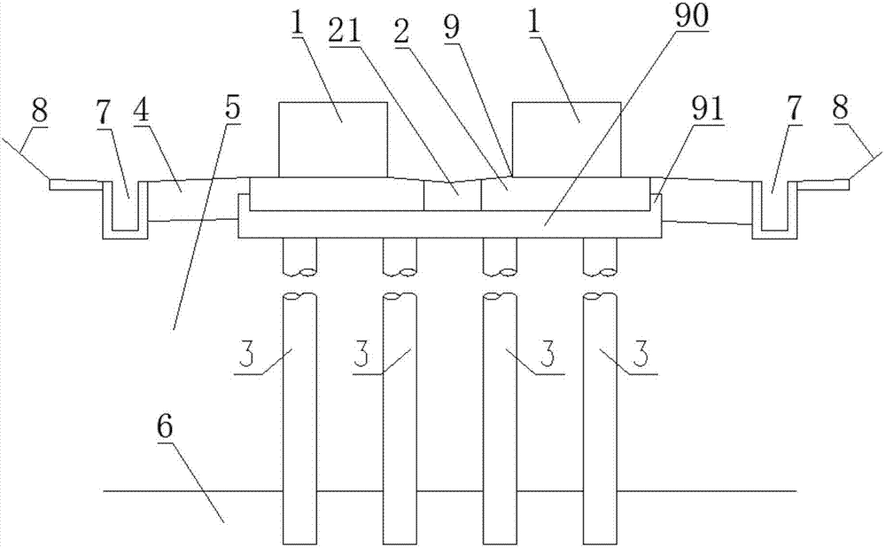 Pile foundation joist split-frame rail-bearing beam structure in the middle and low speed maglev double-line excavation section