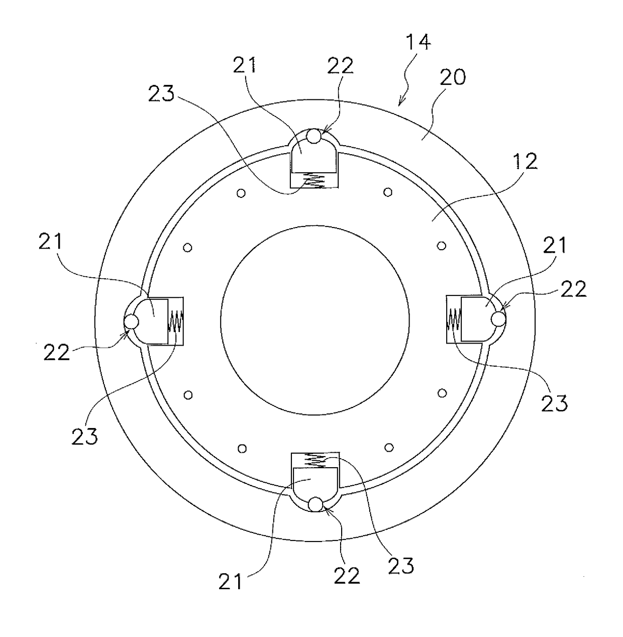 Torque fluctuation inhibiting device, torque converter and power transmission device