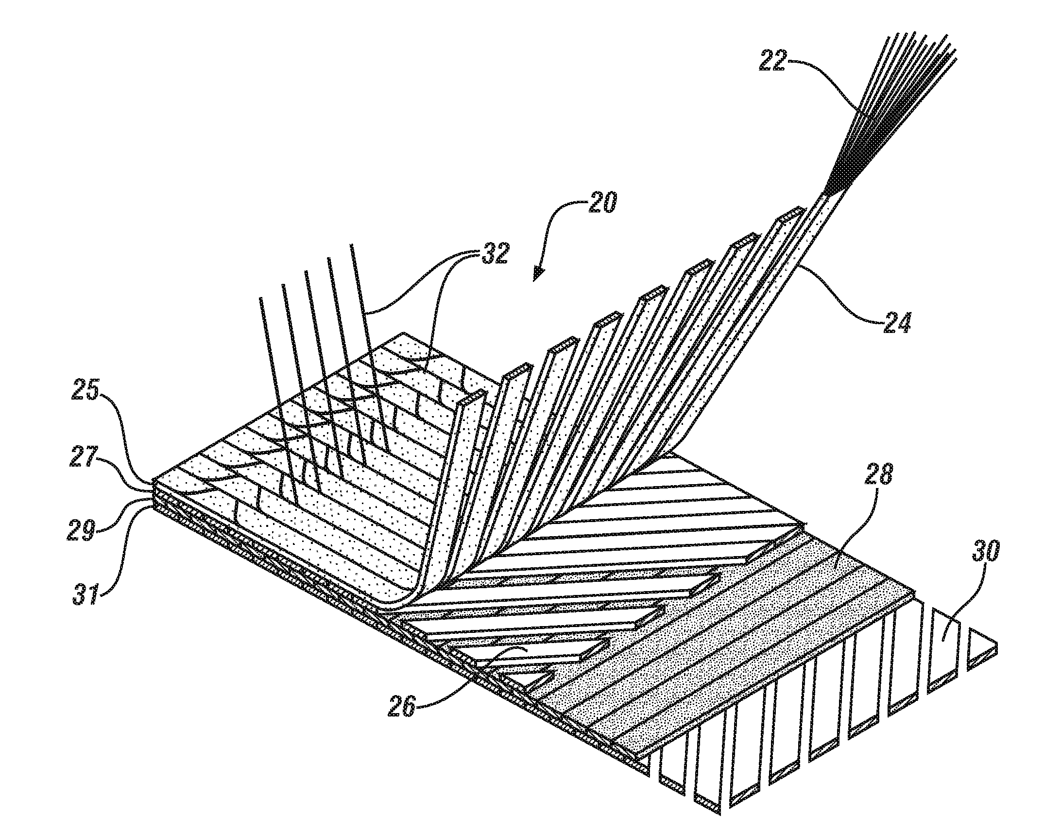 One-piece fiber reinforcement for a reinforced polymer combining aligned and random fiber layers