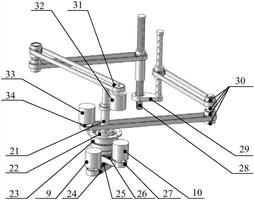 SCARA high-speed parallel connection mechanical arm having partial decoupling and dynamic balance characteristics