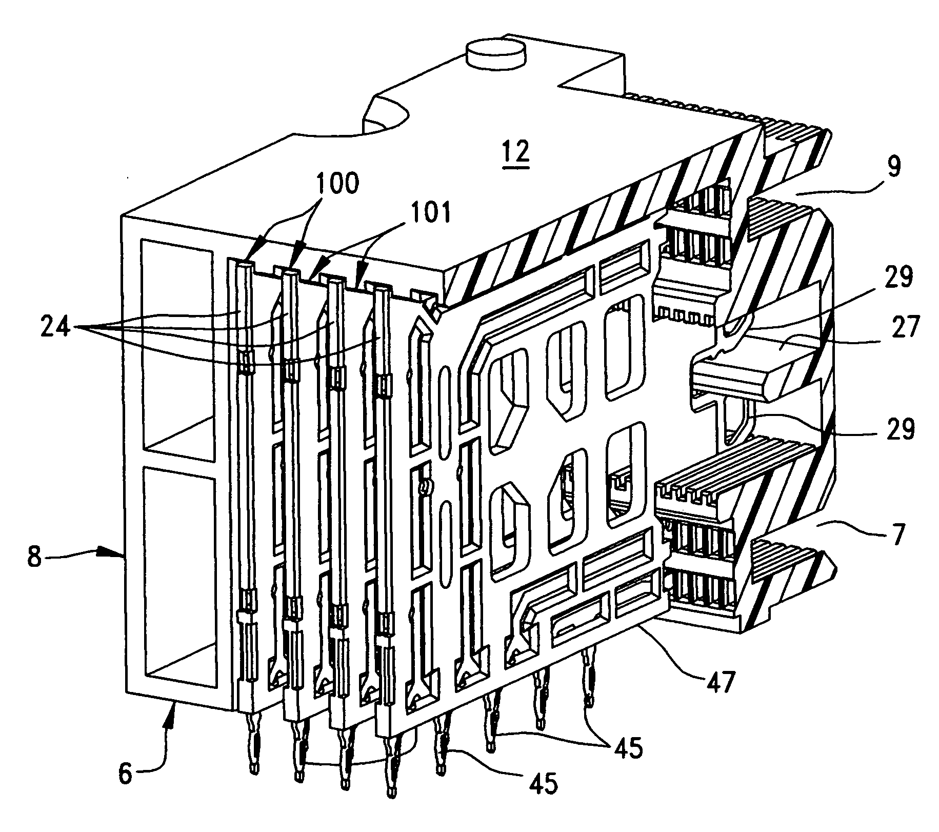 Differential signal connector with wafer-style construction