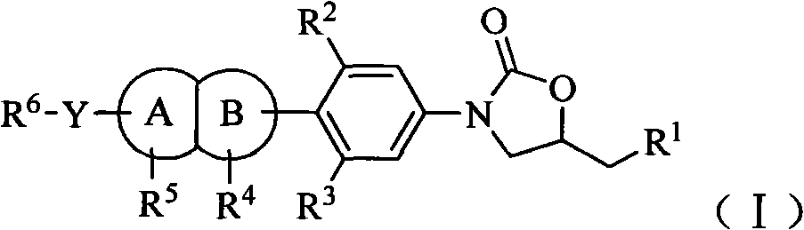 Oxazolidinone antibiotic containing parallel rings