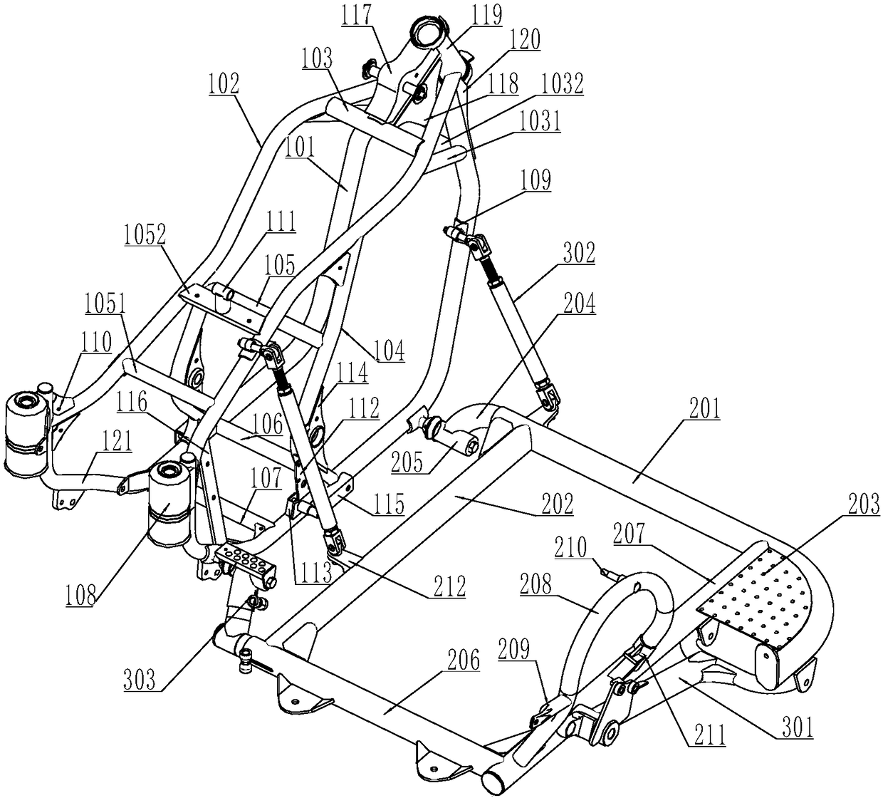 Method for assembling a fringe-beam motor tricycle frame device