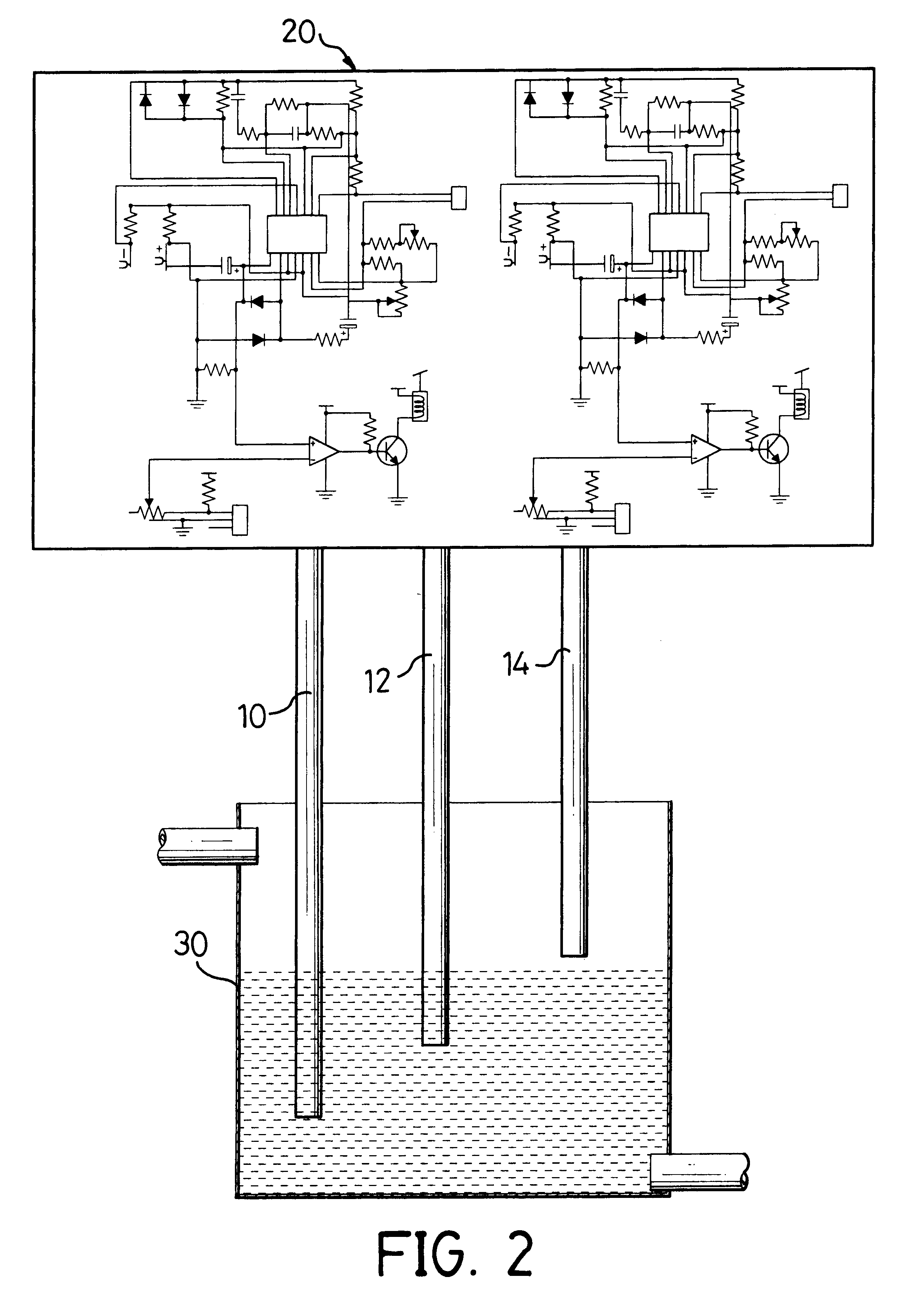 Water level controller with conductance terminals