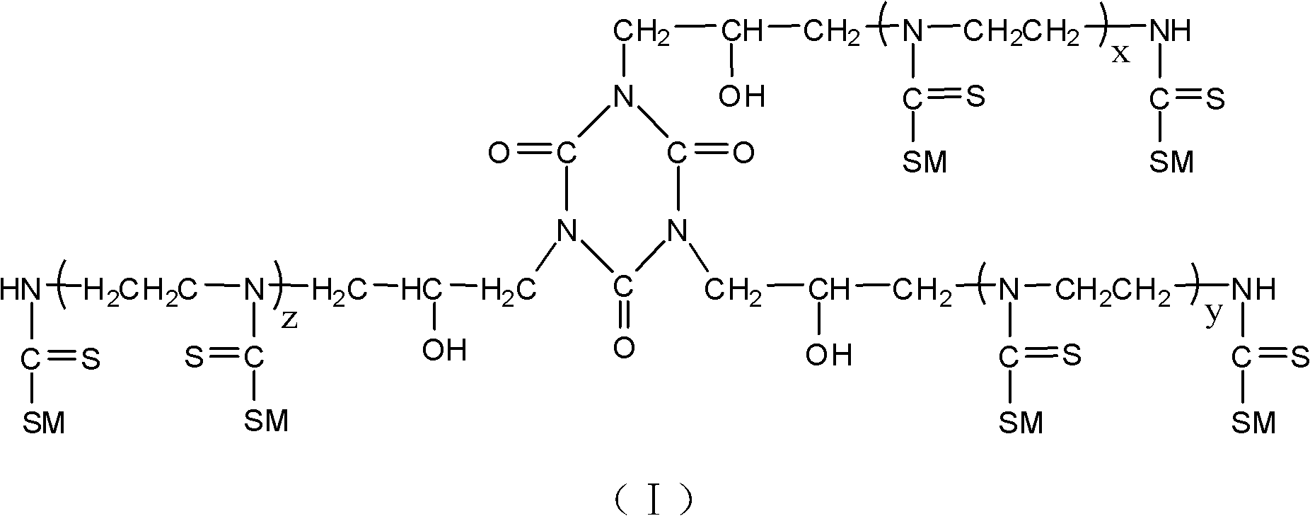 Cyanuric acid-based heavy metal chelating flocculant and preparation method thereof