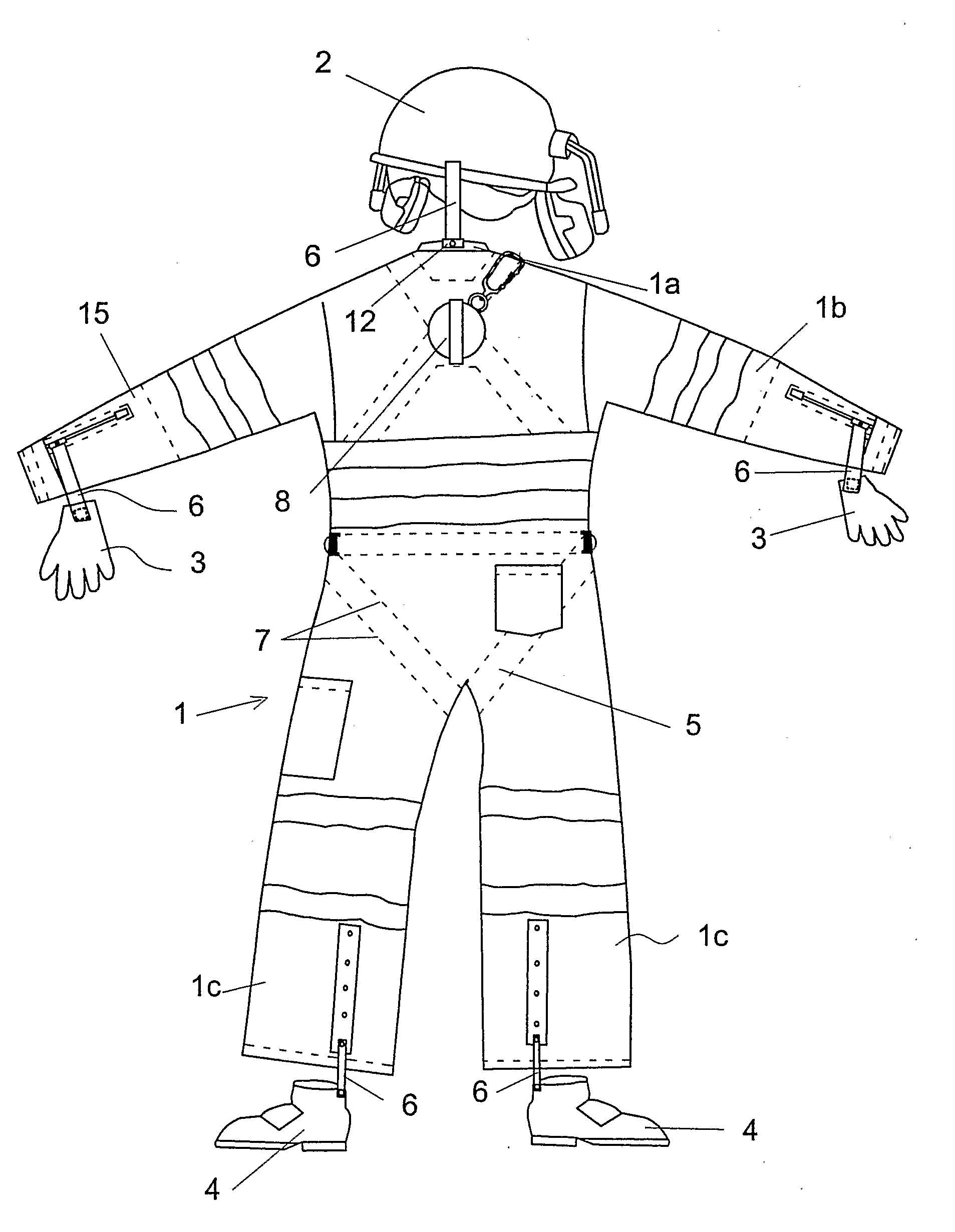 Integral Protection for a Job Garment, with Freely Incorporated Retention Elements, and Digital Activation of Bolt Retainer