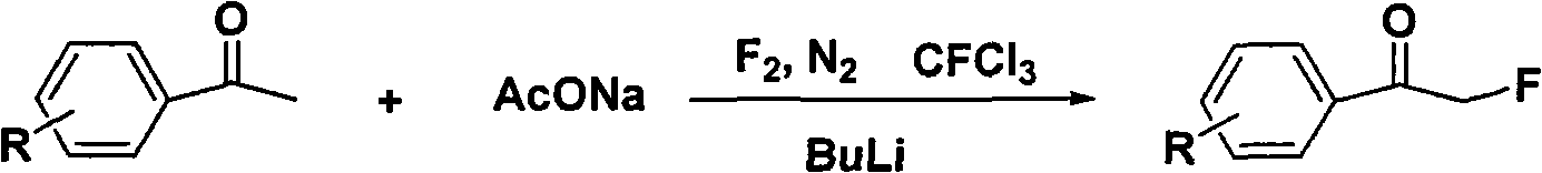 Method for directly preparing alpha-fluoro acetophenone by acetophenone one-pot method