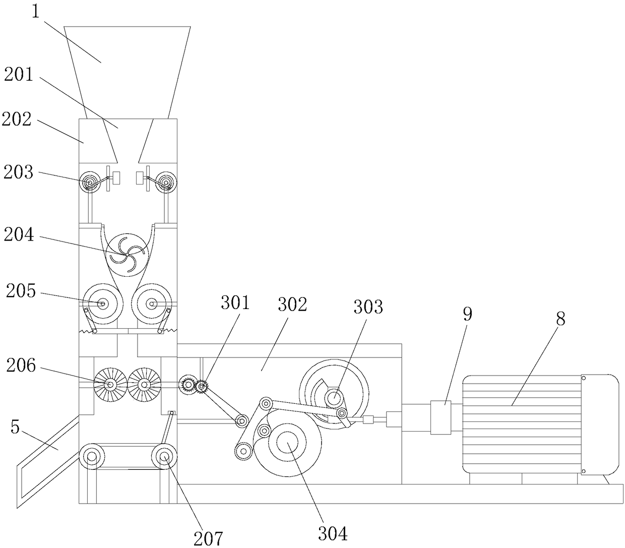 Automatic feed processing and granulating device