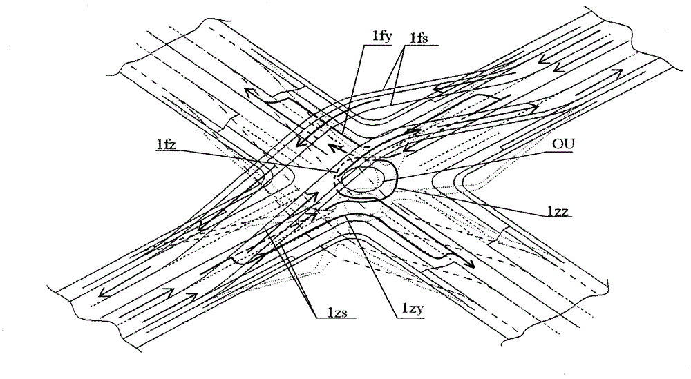 Novel retention-free type three-dimensional crossroad without signal lamp