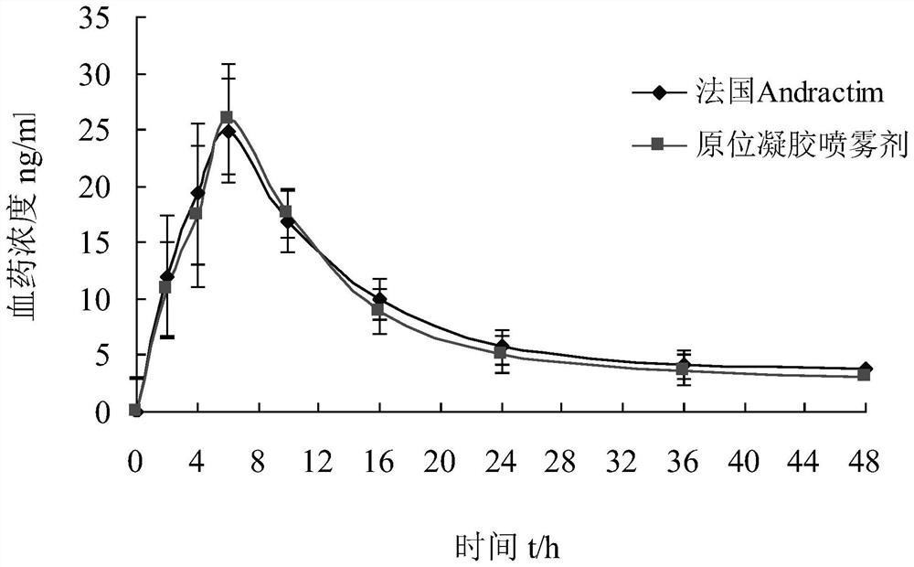 Dihydrotestosterone in situ gel spray and preparation method thereof