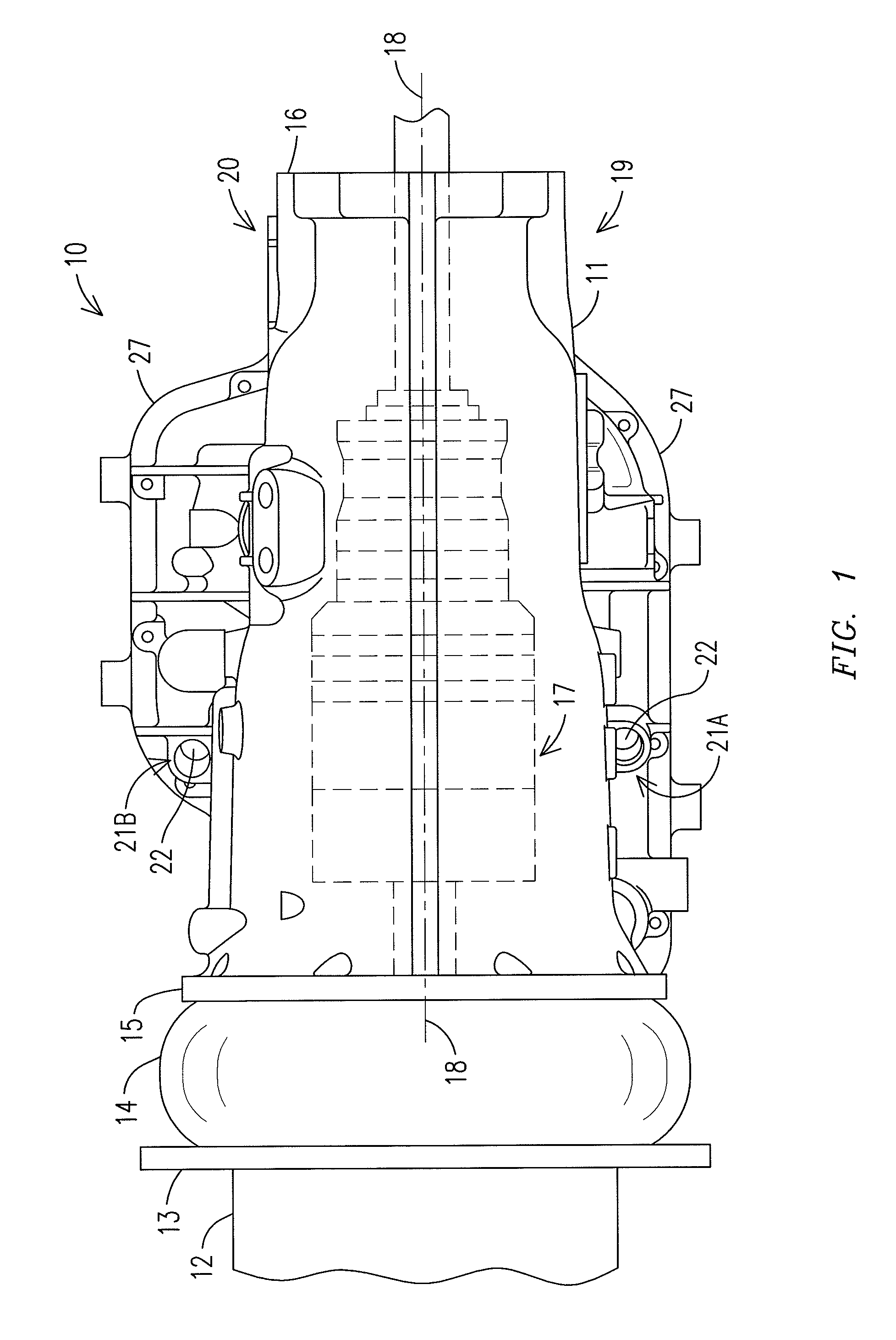 Transmission and transmission housing with multiple dipsticks and dipstick apertures, circumferentially positioned internal lugs and an adjacent fluid inlet port