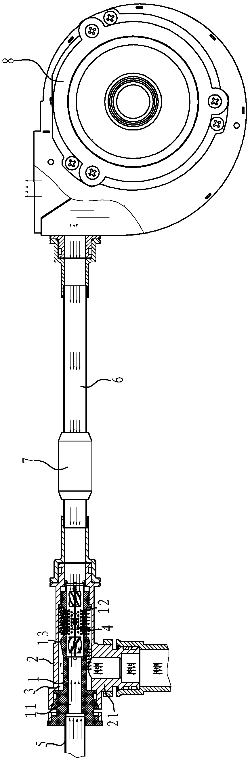 Built-in type bubbly water generating device and gas water heater with same