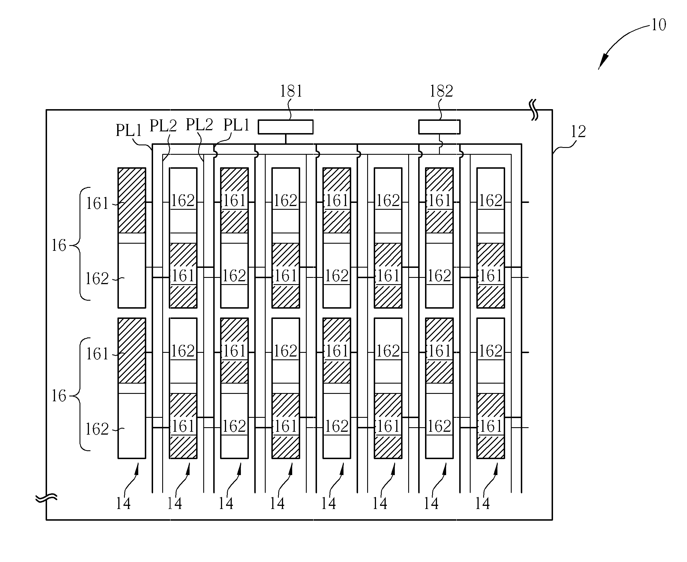 Pixel structure of electroluminescent display panel having power lines with low voltage drop