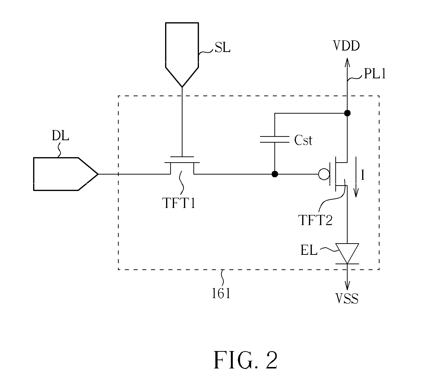 Pixel structure of electroluminescent display panel having power lines with low voltage drop