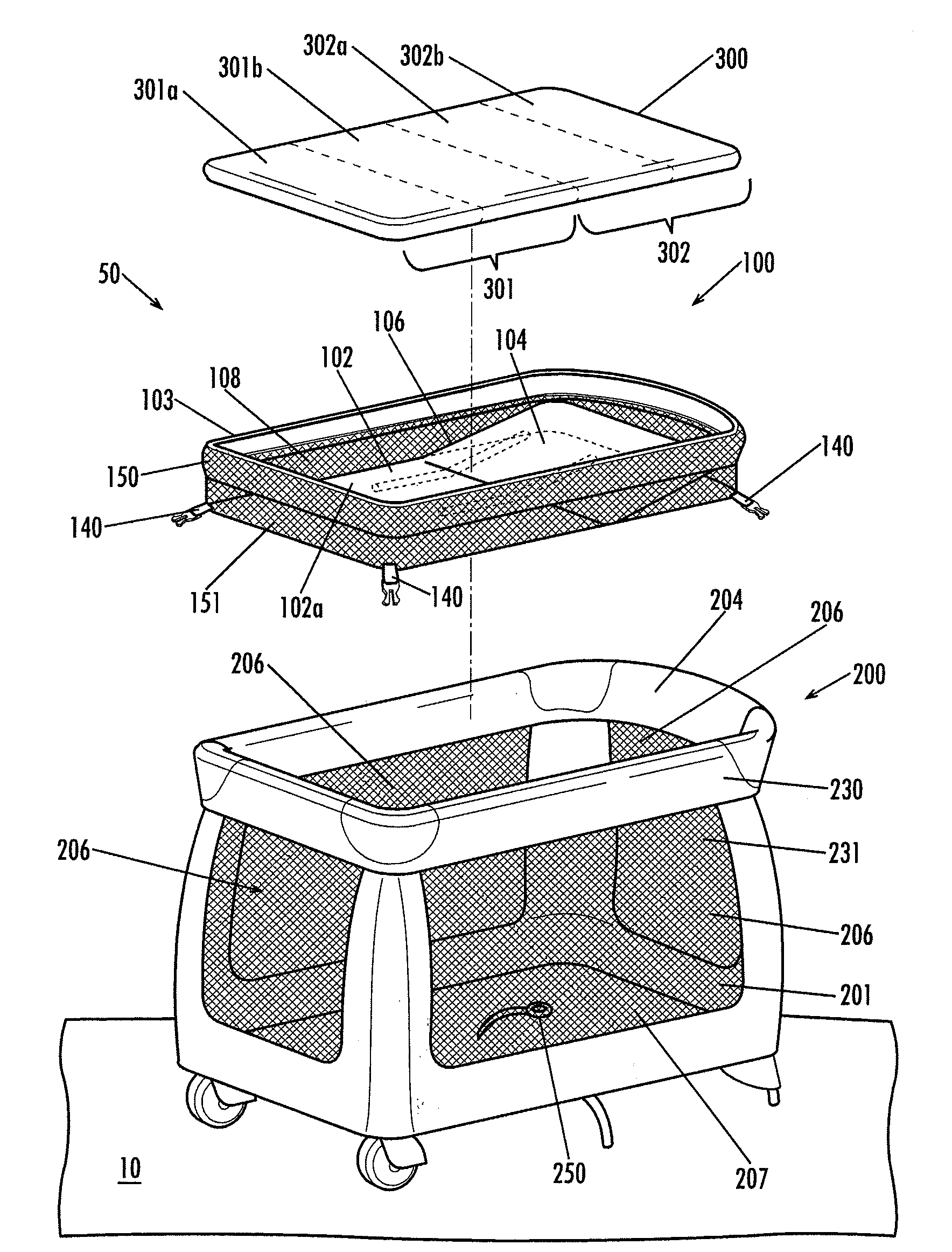 Mesh arrangement for bassinet assembly