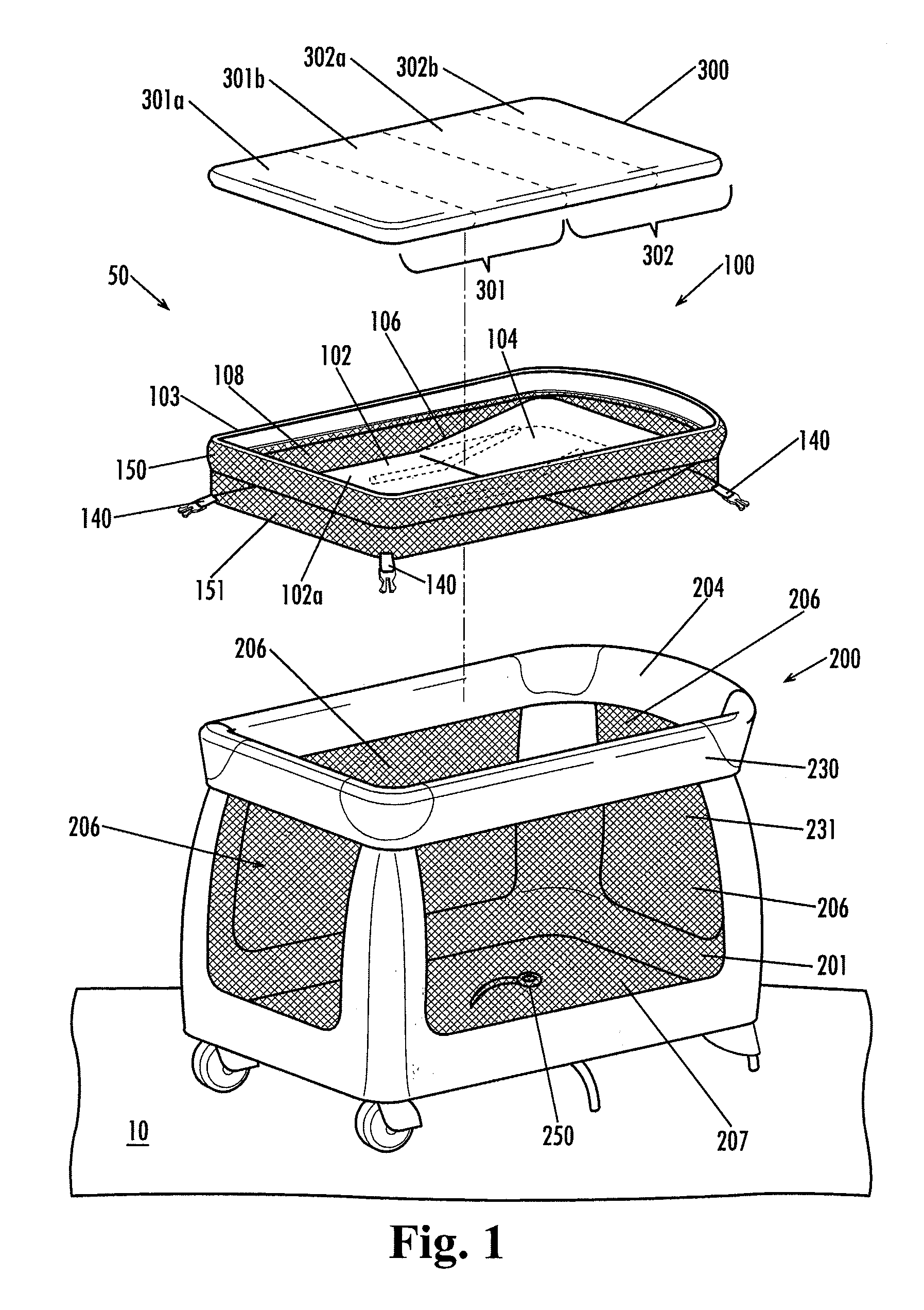 Mesh arrangement for bassinet assembly