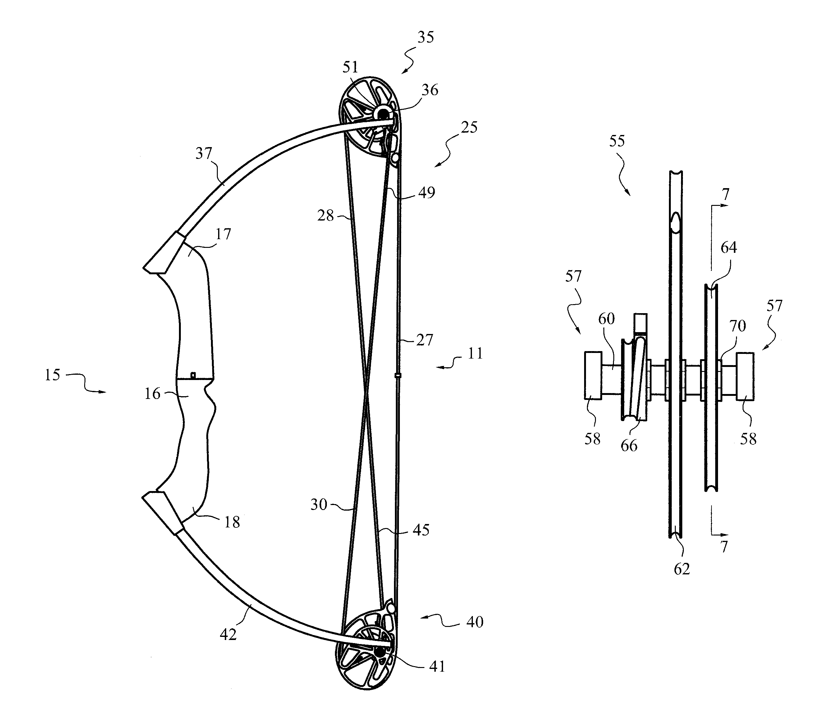 Pillow block bearing assembly for compound bows