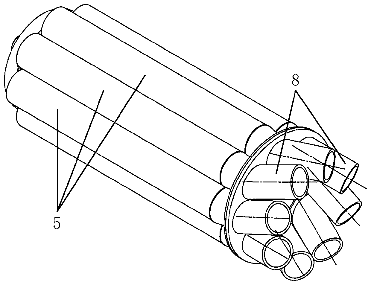 A multi-tube gaseous fuel blender with single inclined tube outlet