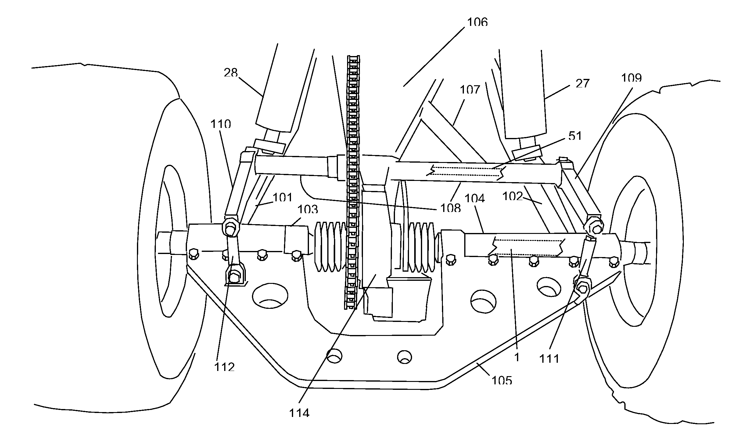 Constant velocity joint rear wheel suspension system for all-terrain vehicle