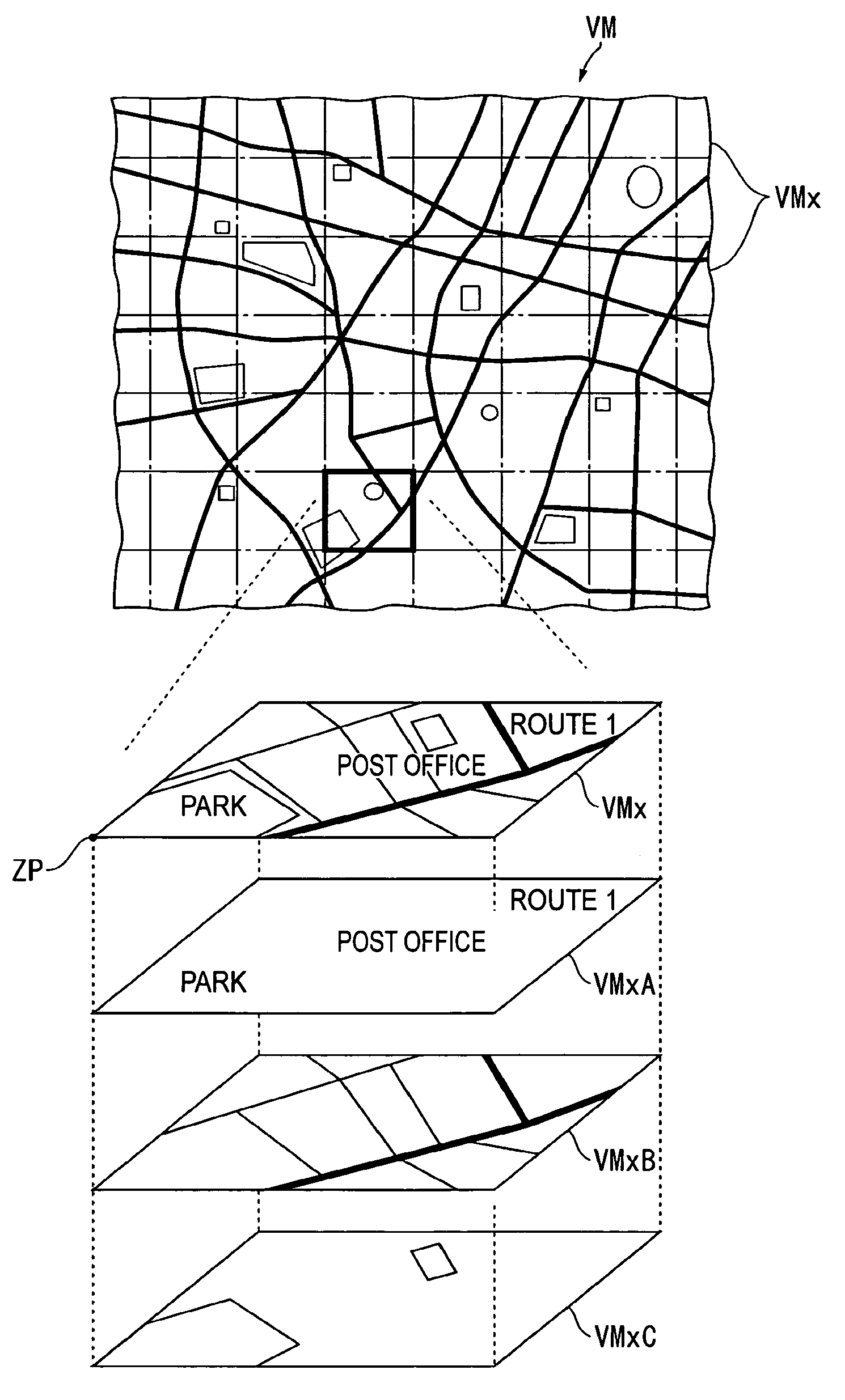 Recording medium storing map information, map information processing device, map information processing system, map information processing method, map information processing program and recording medium storing the map information processing program