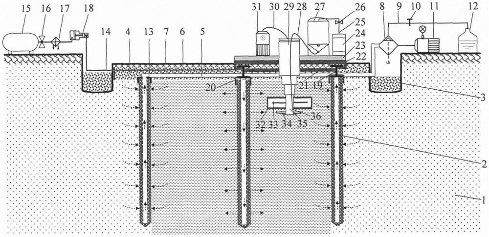 A method for strengthening ultra-soft foundation with vacuum preloading and gas injection carbonization