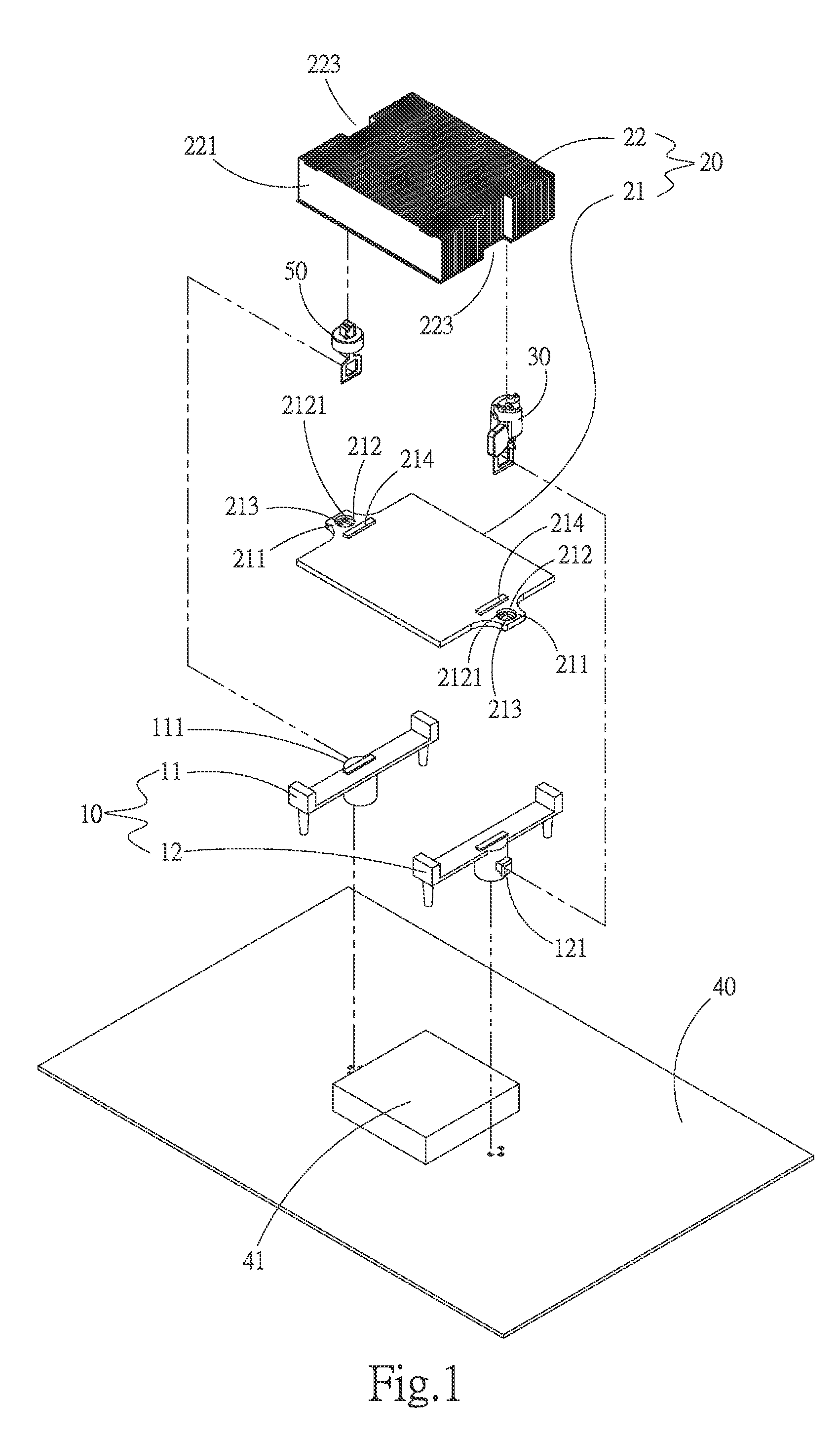 Heat sink fastening device and thermal module assembly using same