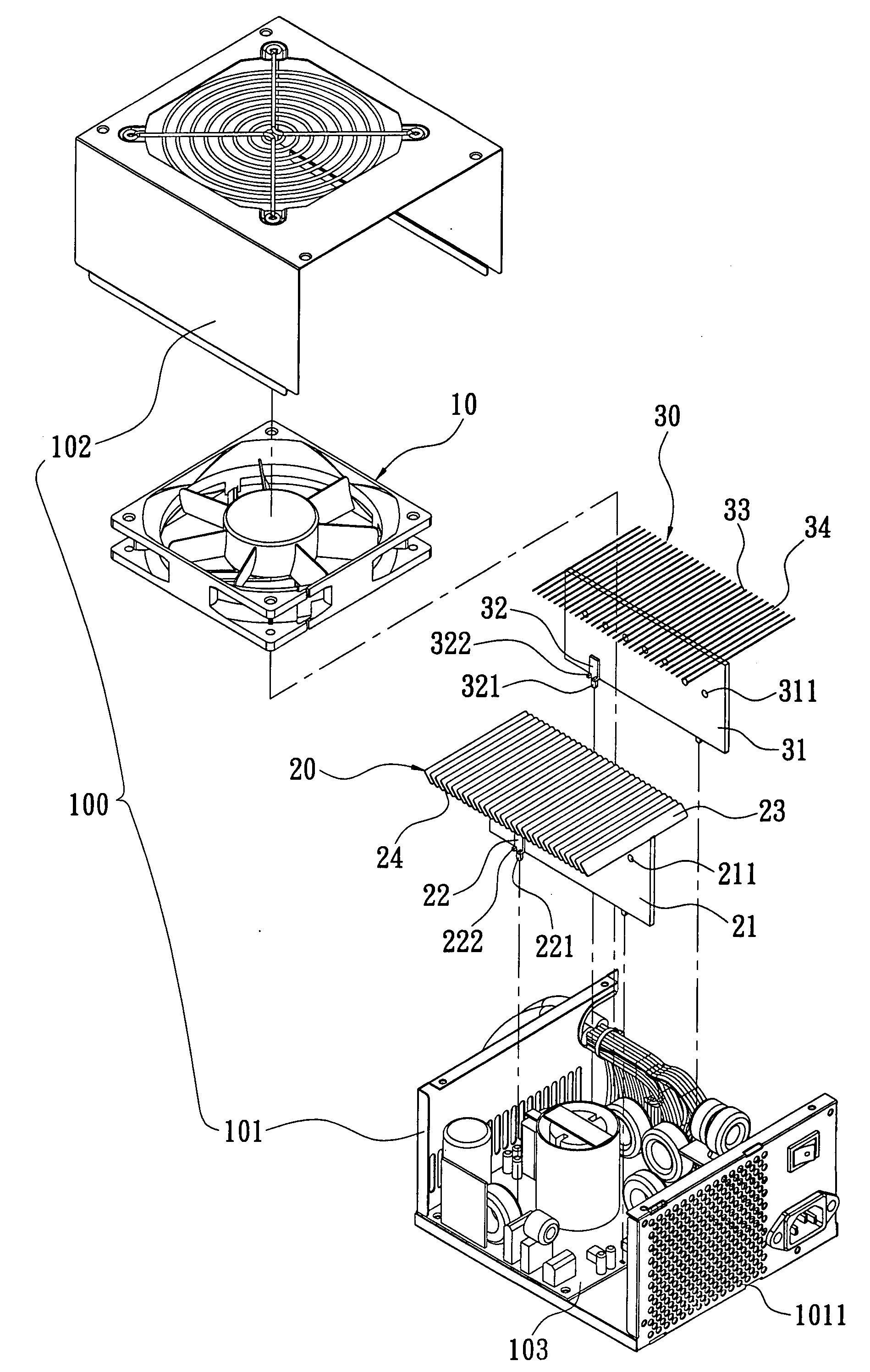 Cooling structure for power supply