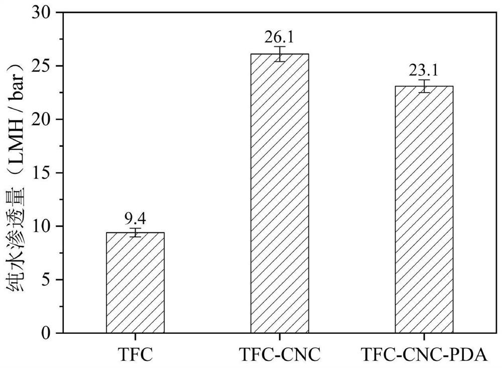 Two-step modified composite nanofiltration membrane containing cellulose nanocrystal intermediate layer and dopamine in-situ modified layer and preparation method thereof