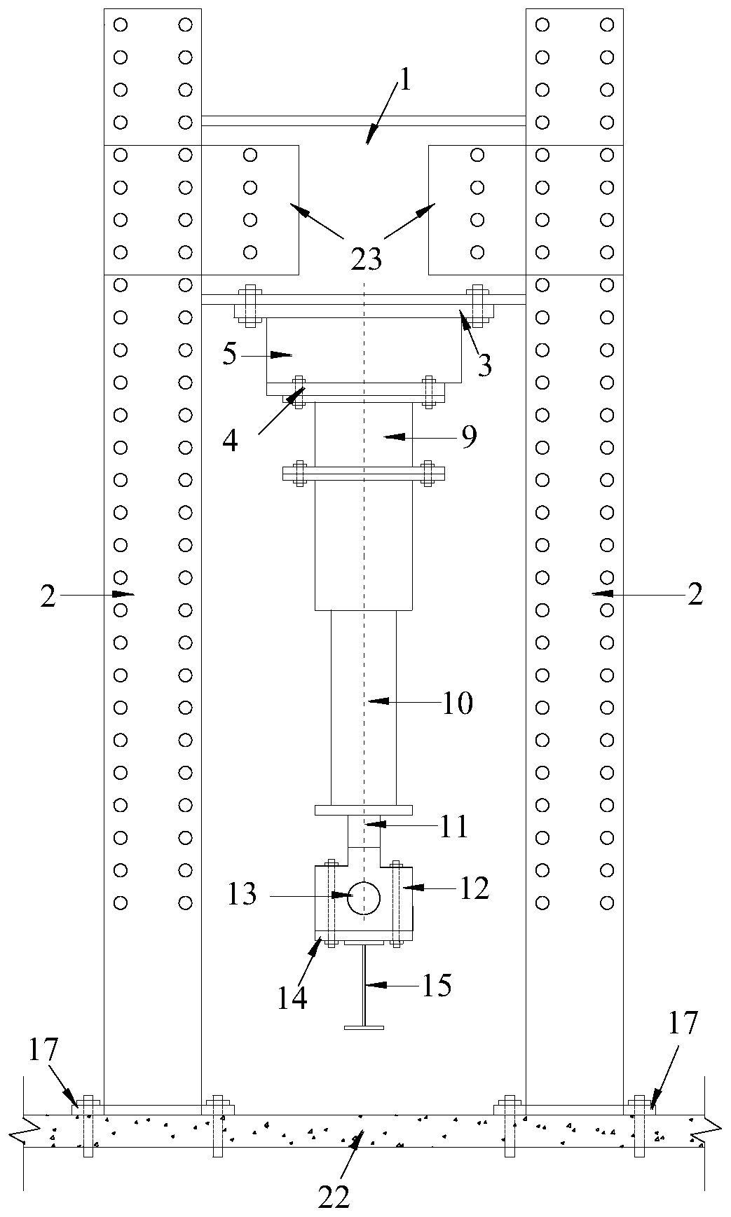 Loading device for overall stability test of horizontal steel curved beam