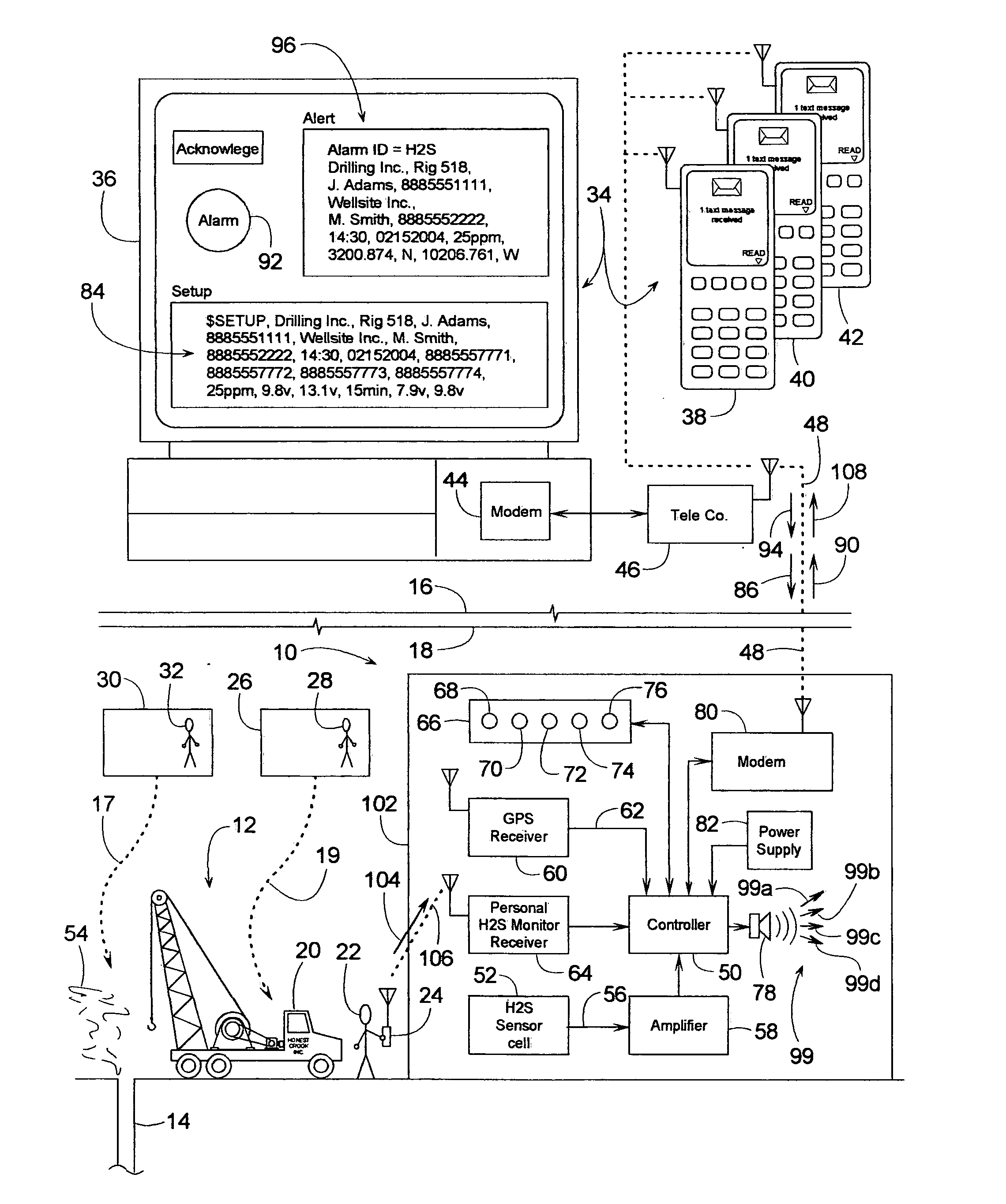 Remote control of a hydrogen sulfide gas alarm system