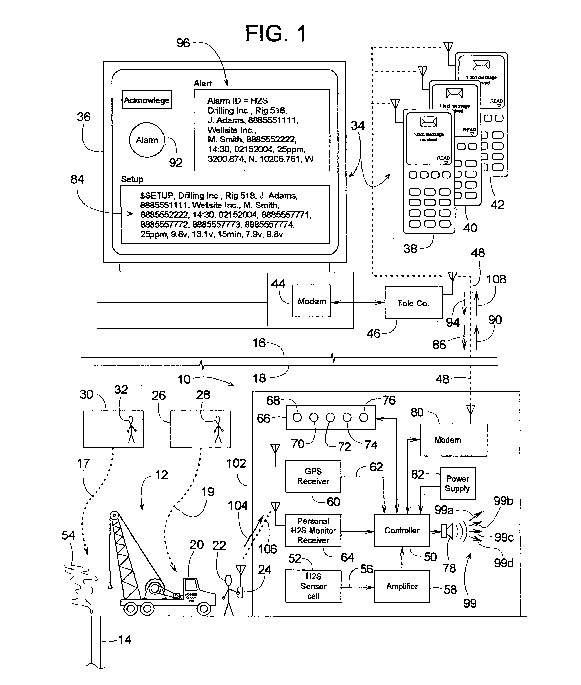 Remote control of a hydrogen sulfide gas alarm system