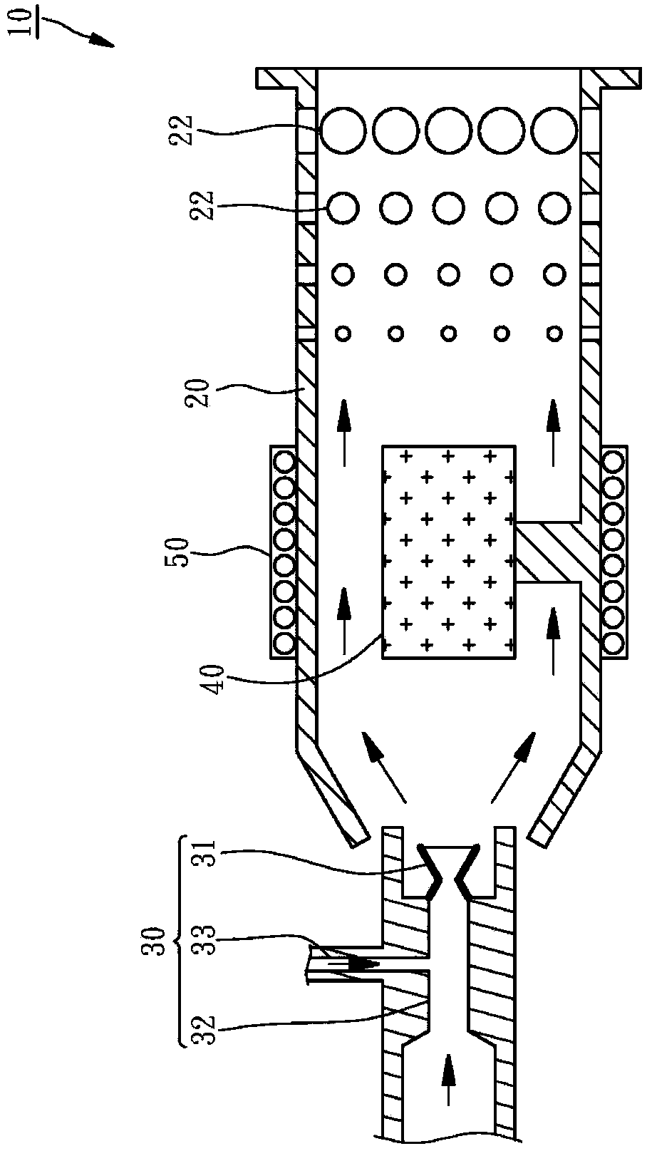 Combustion device with controllable output heat source temperature