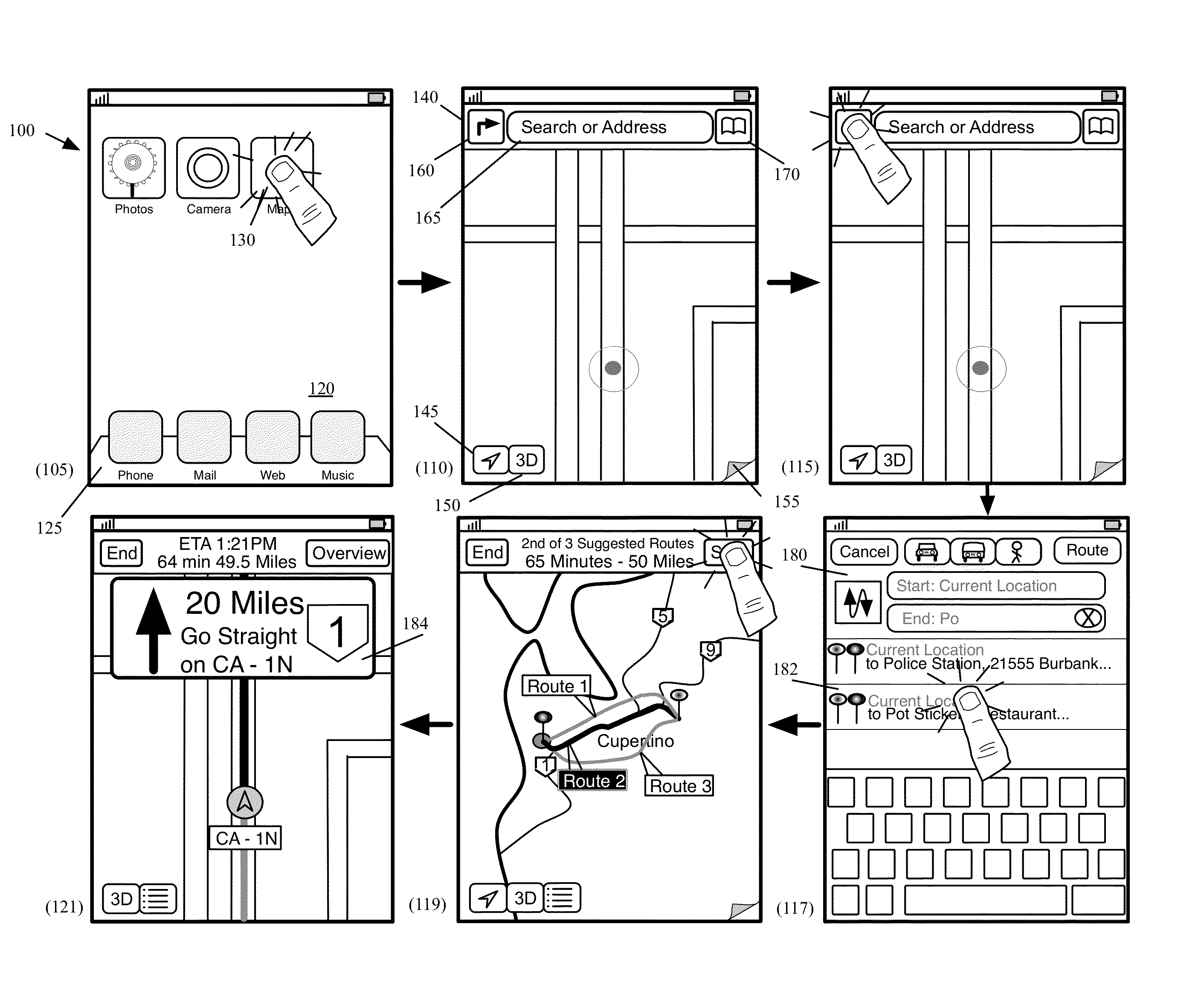 Navigation application with adaptive display of graphical directional indicators