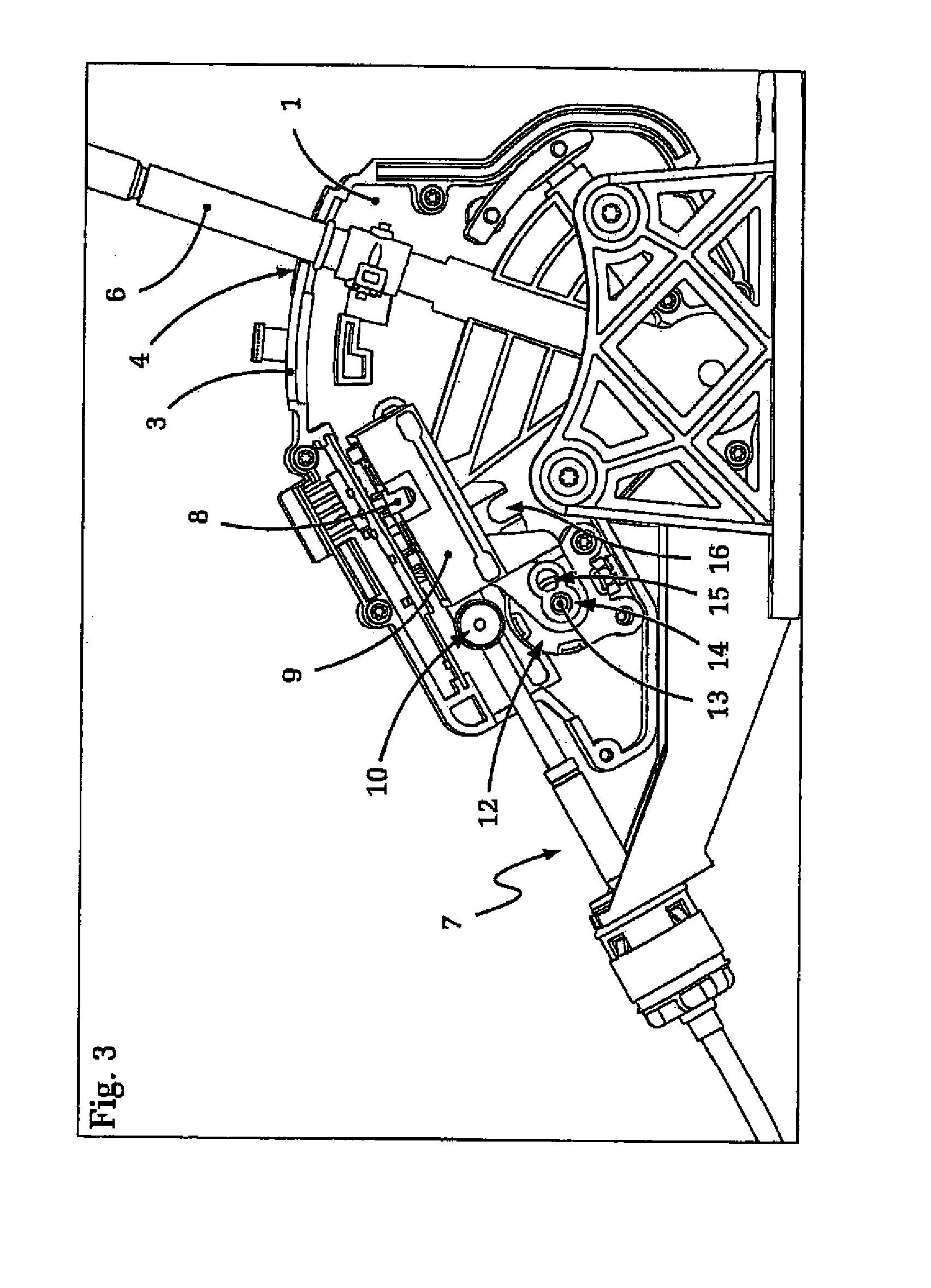 Actuating device with shift carrage lock