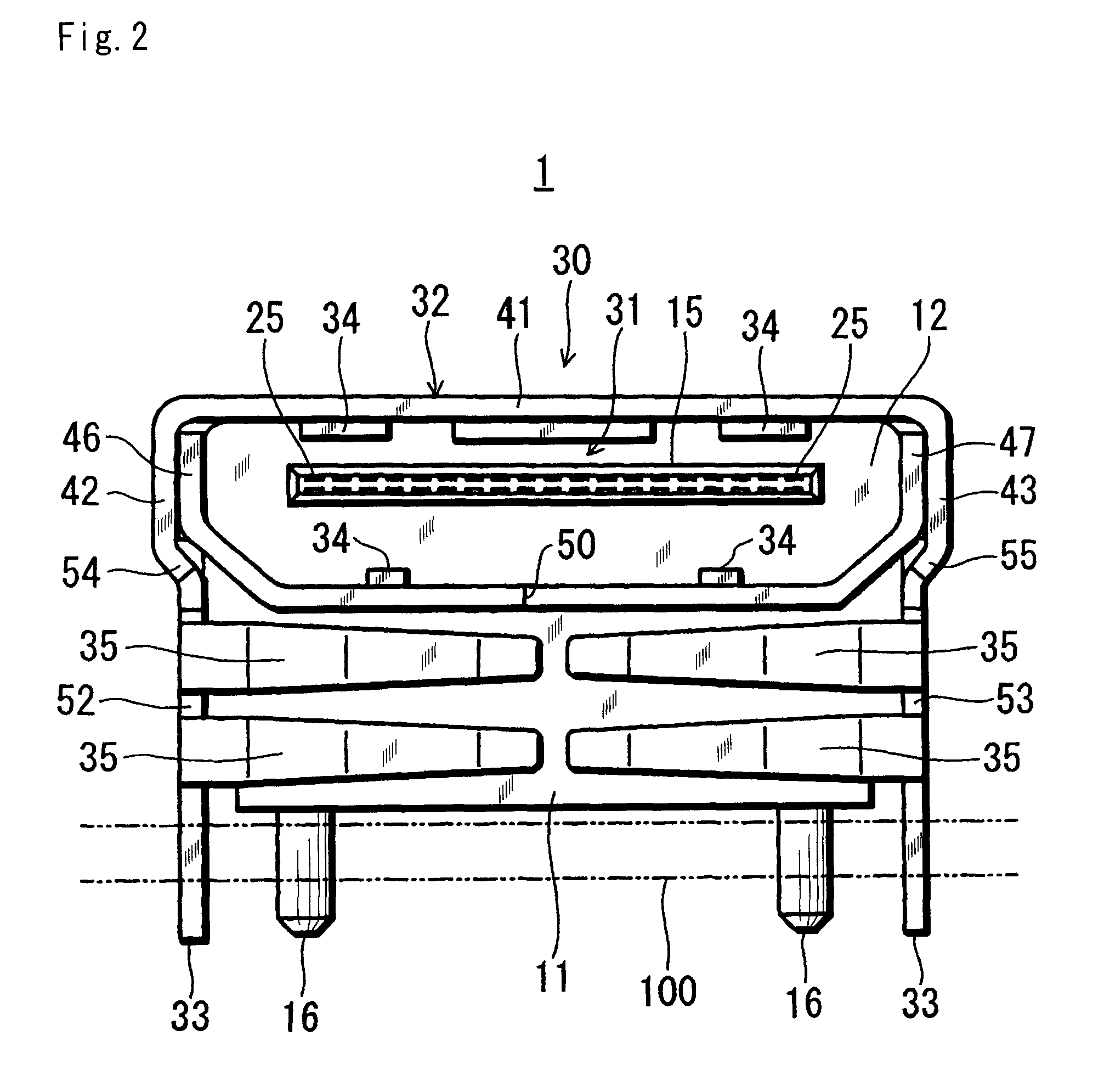 Connector with a tubular shield with double left and right sides formed from a single metal plate