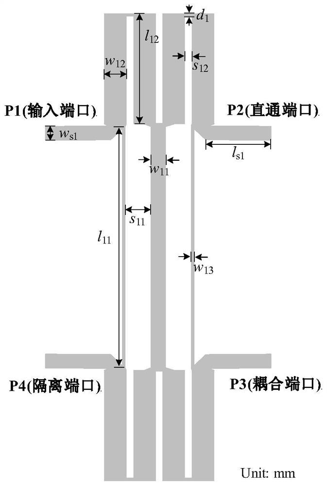 Broadband subminiature coupler based on folding lines and unequal-width coupling three lines